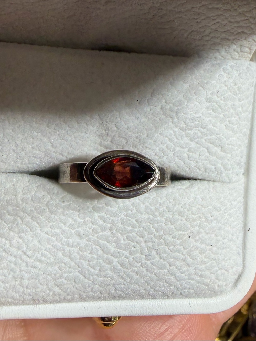 Vintage 925 Sterling Silver Marquise Garnet Ring Size 4.5
